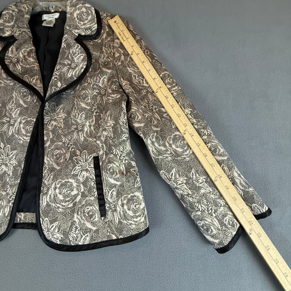 Laura Ashley Petite Blazer PM Metallic Floral Brocade Satin Trim Evening Jacket - Picture 8 of 13